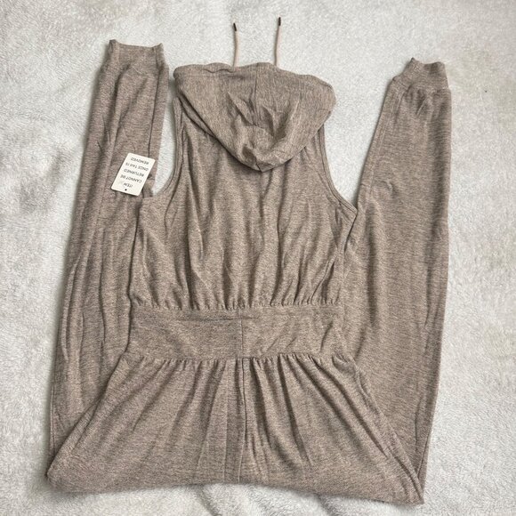 Joyfolie Baylee Hooded Sleeveless Jumpsuit small Drawstring Waist heather taupe - Picture 8 of 15